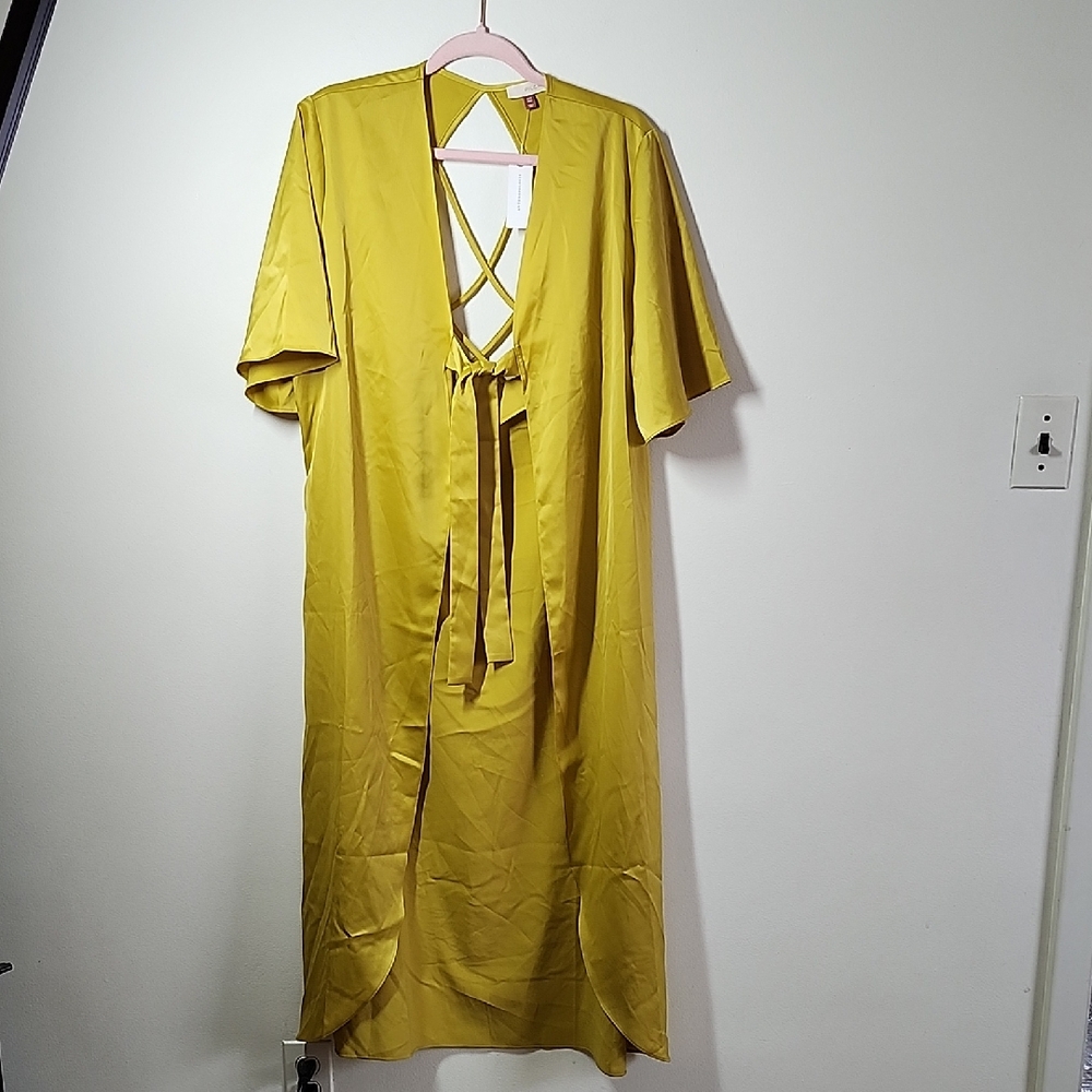 Anthropologie Pilcro Open Cross-back Kimono Golden Yellow Kaftan Front Tie O/S